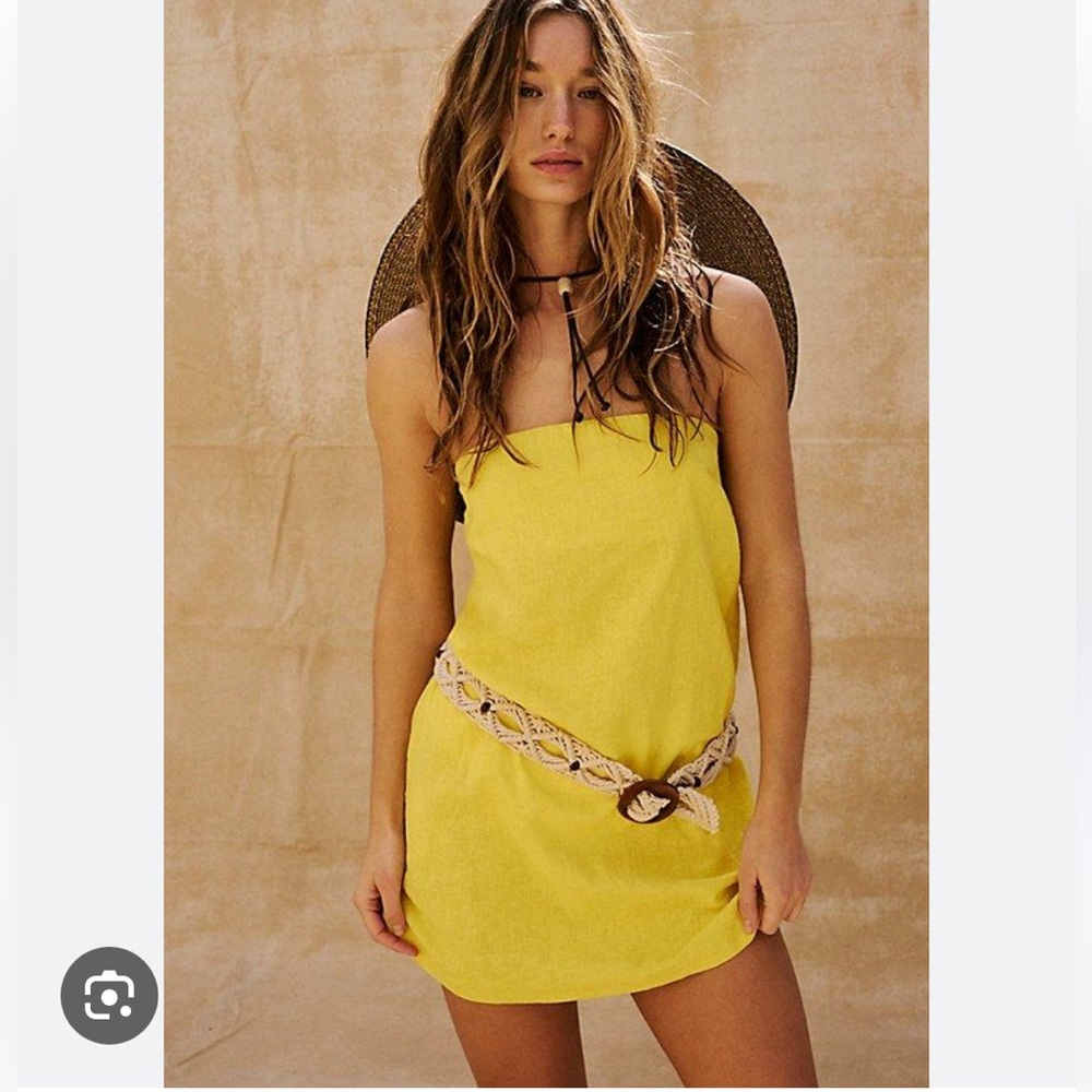 Yellow Cotton-Linen Mini Dress